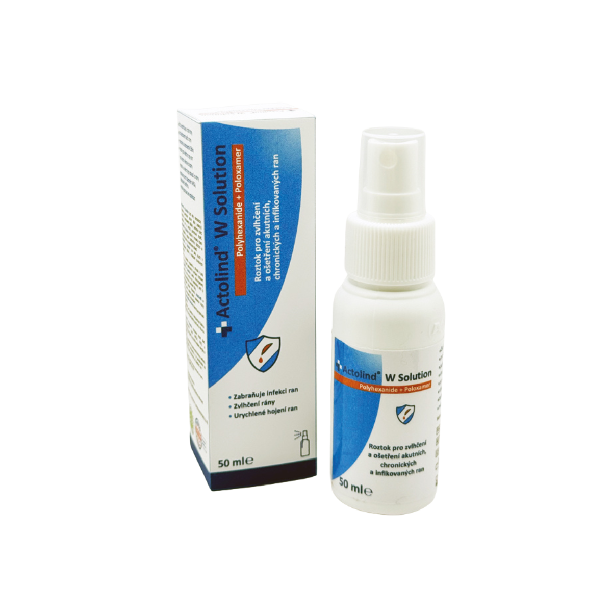 Antimikrobiální výplach pro čištění, zvlhčení a péči o rány, Actolind® w Solution