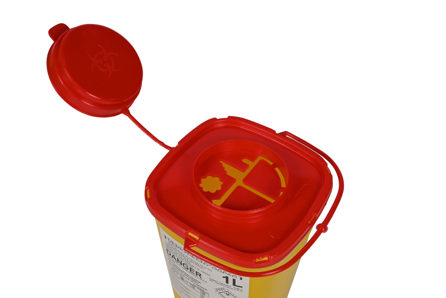 Disposable container for needles and sharps, volume 2.0 l