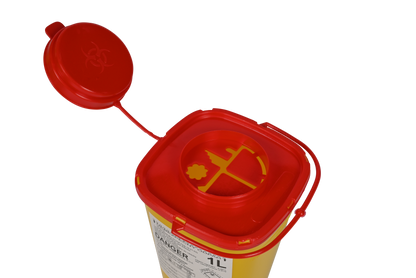 Disposable container for needles and sharps, volume 2.0 l