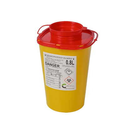 Disposable container for needles and sharps, volume 0.8 l