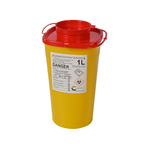 Disposable container for needles and sharps, volume 1.0 l