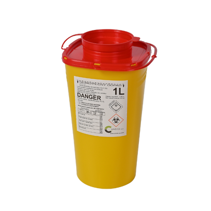 Disposable container for needles and sharps, volume 1.0 l