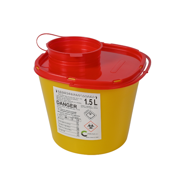 Disposable container for needles and sharps, volume 1.5 l