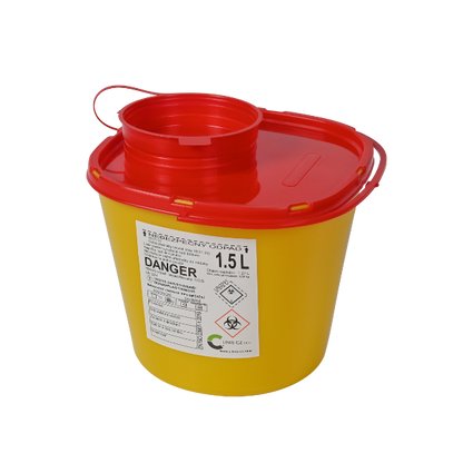Disposable container for needles and sharps, volume 1.5 l