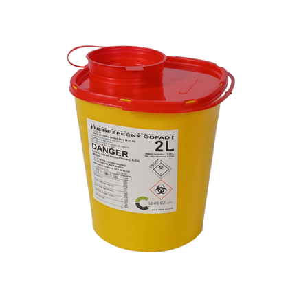 Disposable container for needles and sharps, volume 2.0 l