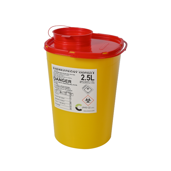 Disposable container for needles and sharps, volume 2.5 l