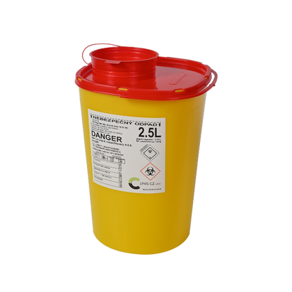 Disposable container for needles and sharps, volume 2.5 l