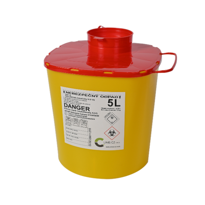Disposable container for needles and sharps, volume 5.0 l