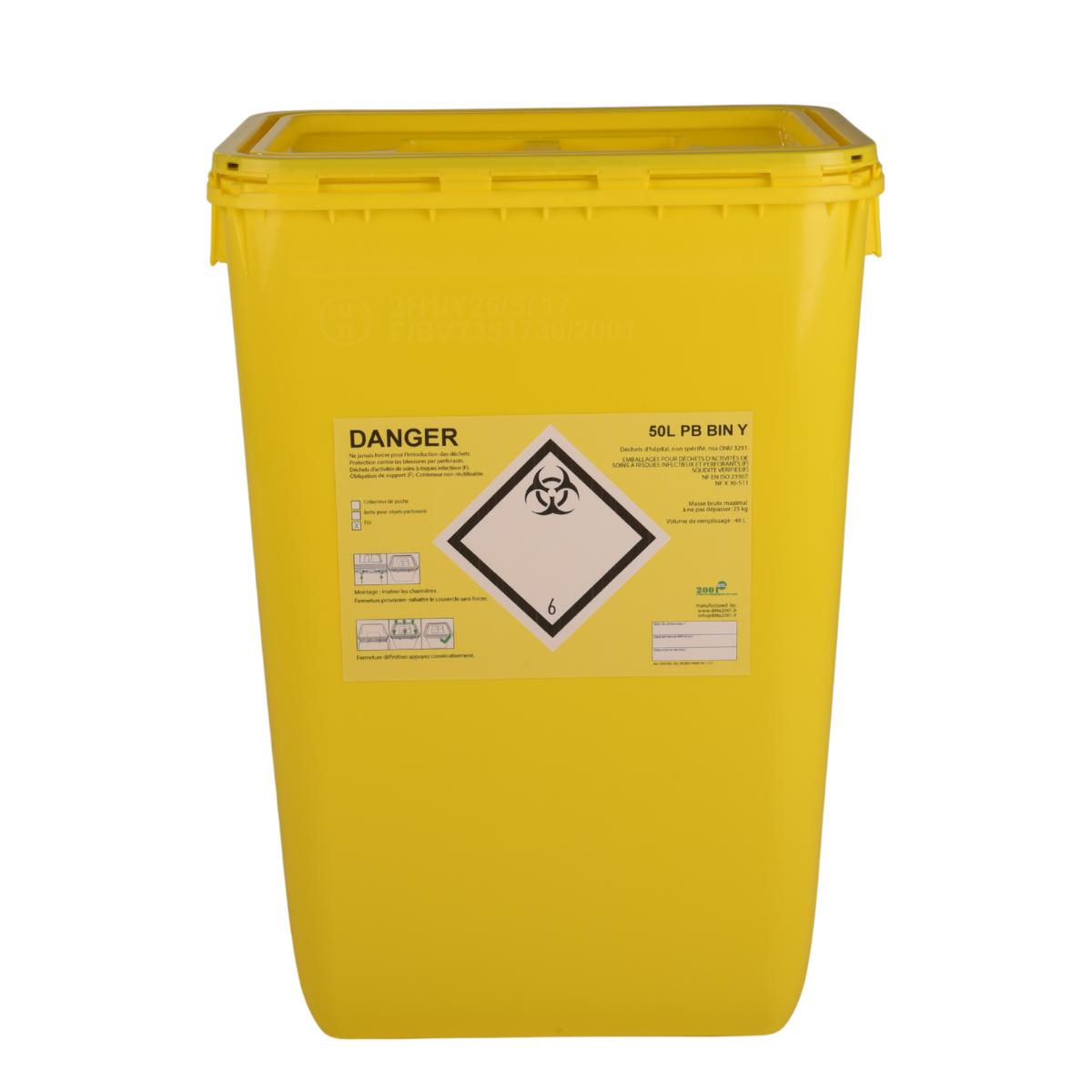 PB series clinical waste containers, yellow, volume 50l