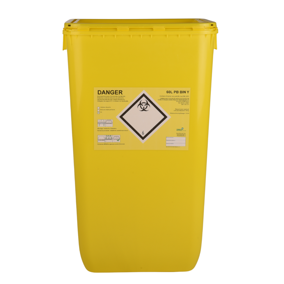 PB series clinical waste containers, yellow, volume 60l